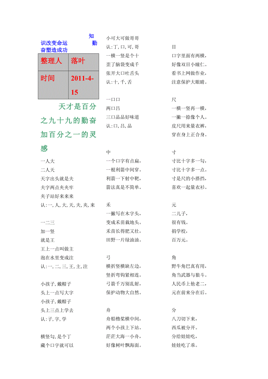 【行业资料】-必读很棒的认字儿歌_第1页