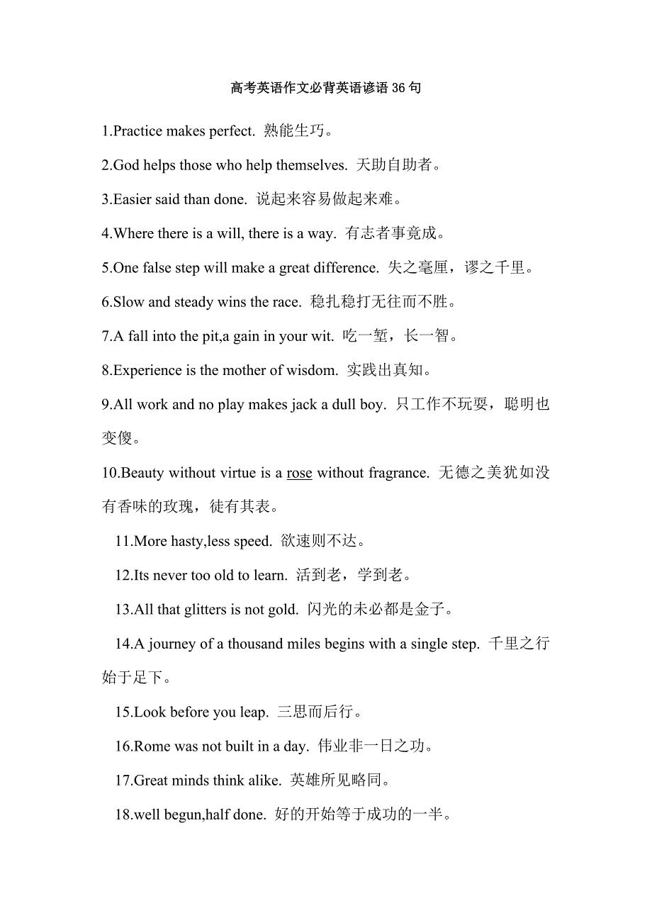 高考英语作文必背英语谚语36句_第1页