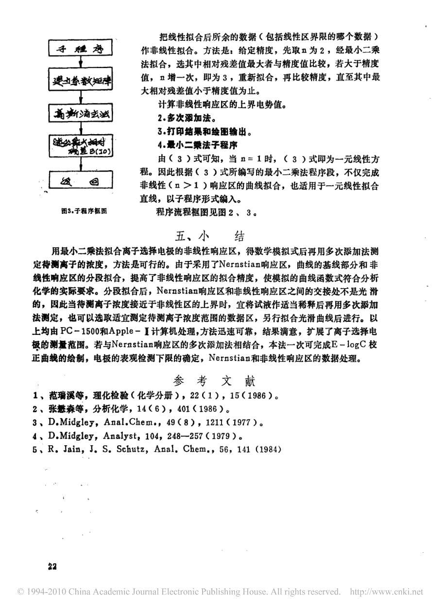 用微型计算机处理离子选择电极分析中的数据_用最小二乘法拟合非线性响应区的校正曲线_第5页