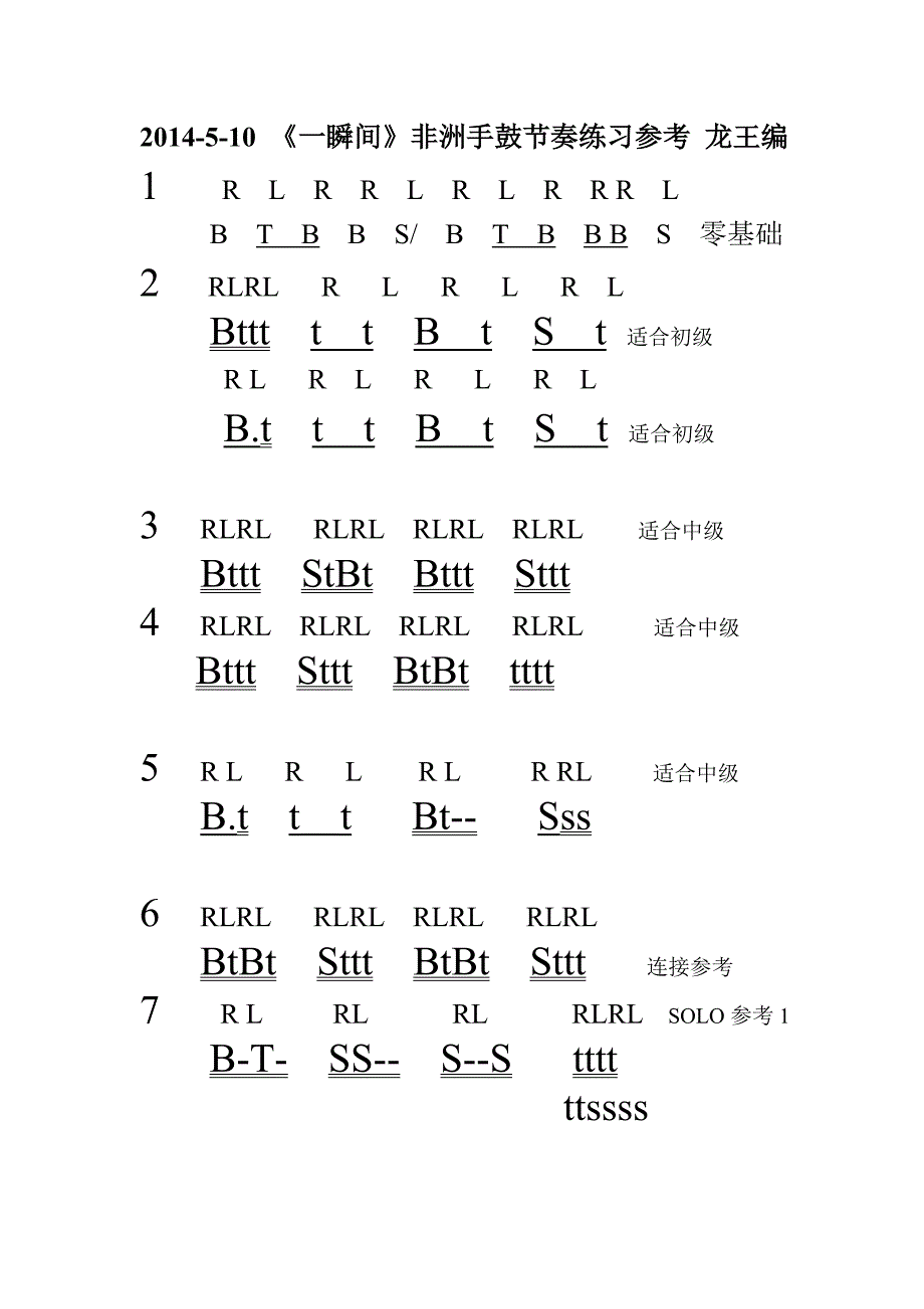 《一瞬间》非洲手鼓节奏型练习汇总_第1页