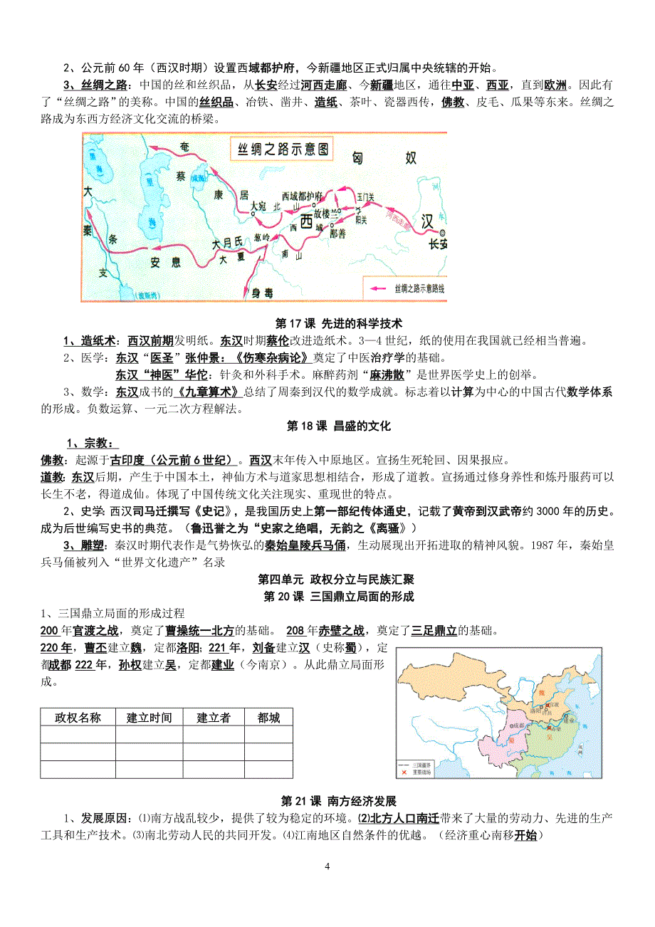 北师大版初中历史全部知识点总结_第4页