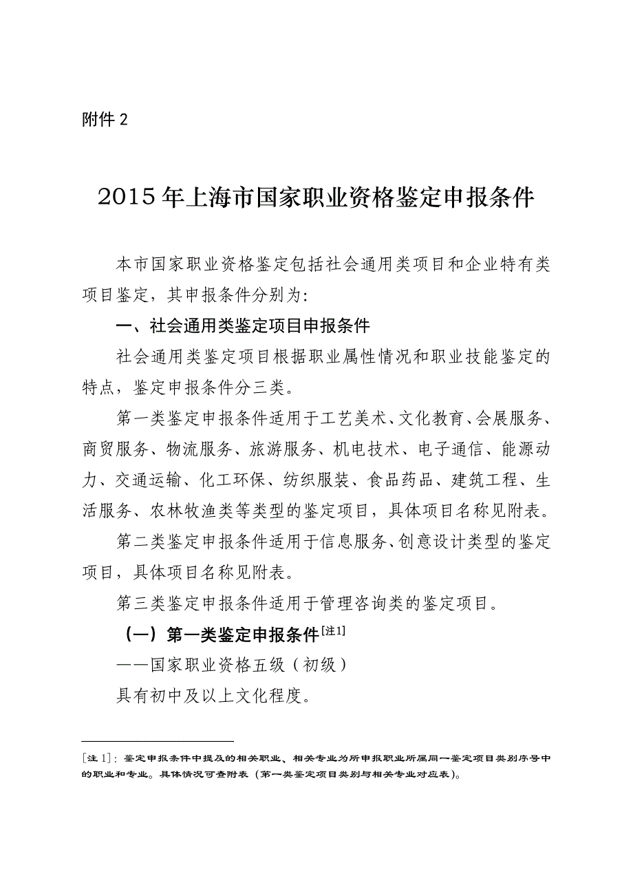 2015年上海市国家职业资格鉴定申报条件_第1页