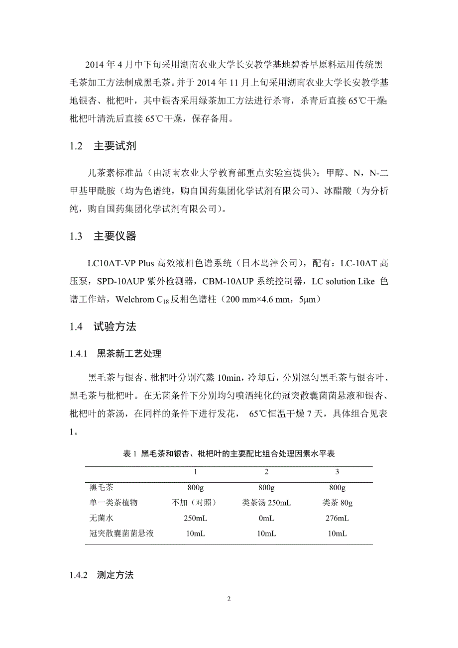 【刘武嫦】银杏、枇杷复合黑毛茶发花工艺及成品茶品质分析_第2页