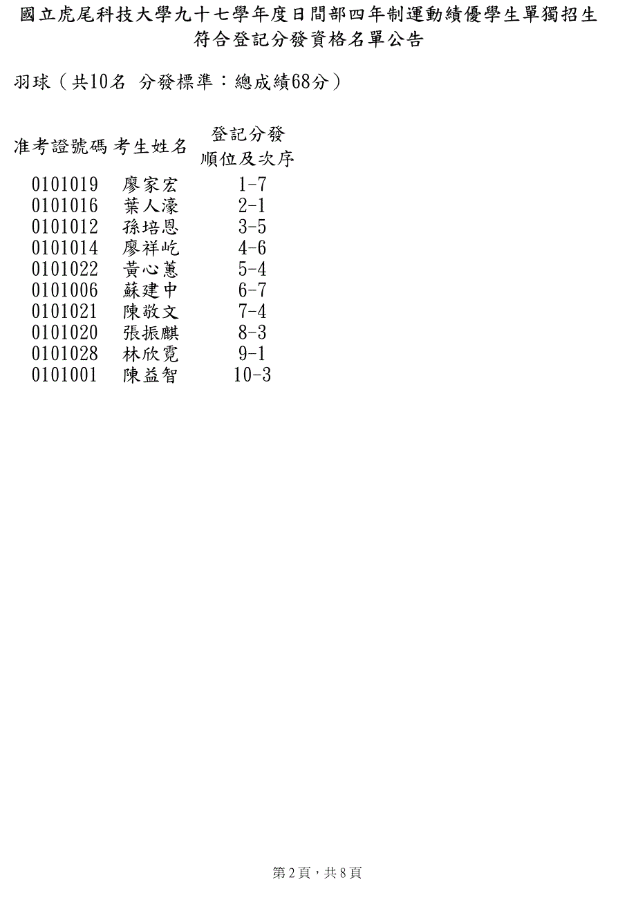 九十七学日间部四制运动绩优学生单独招生符合登记分_第2页