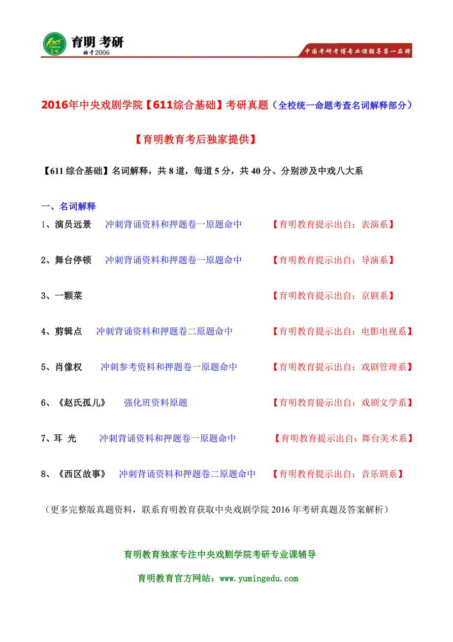 中戏艺术硕士考研表演系综合基础参考书真题_第1页