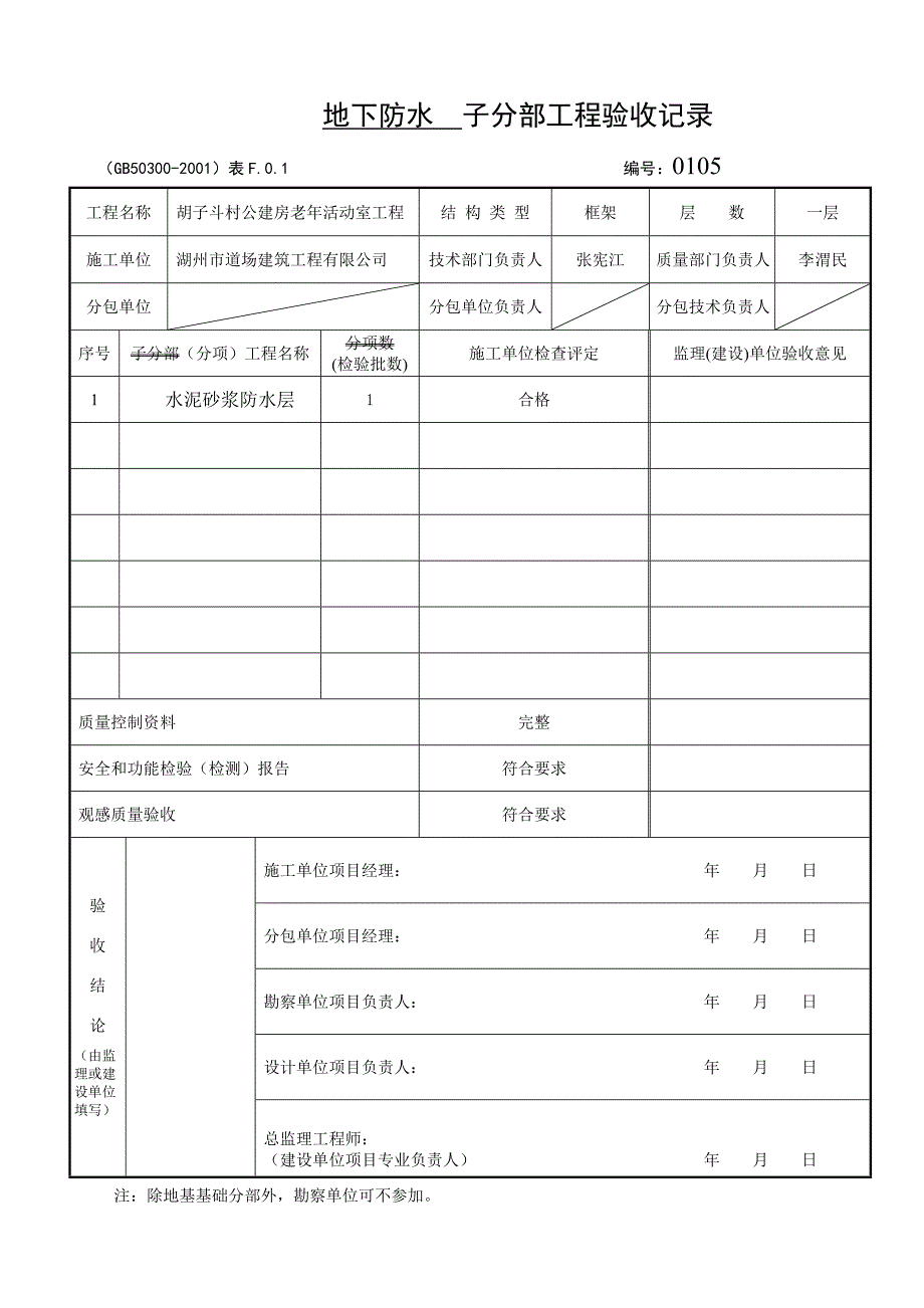 胡子斗村公建房老年活动室工程分部(子分部)工程质量验收表_第3页