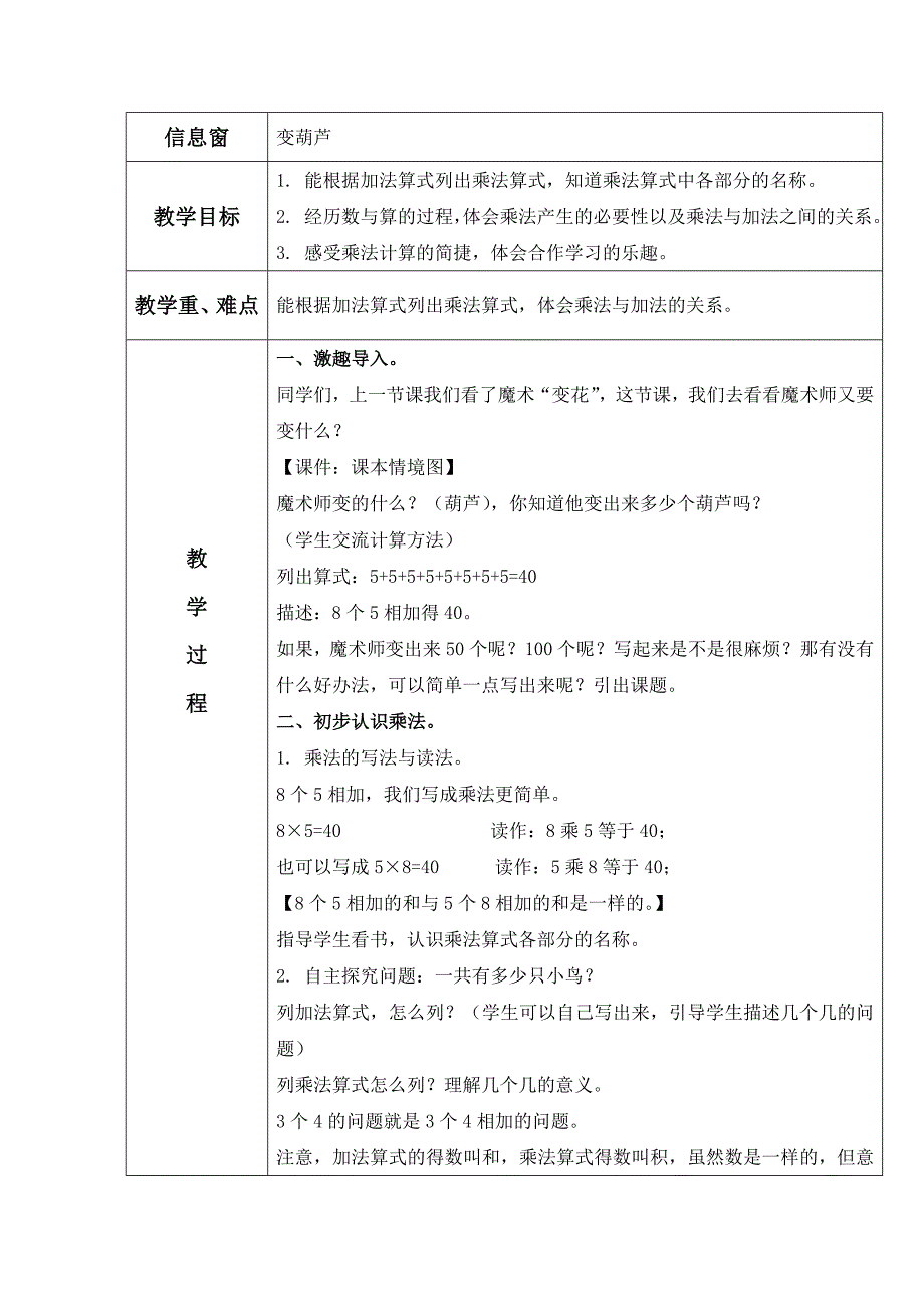 青岛版数学二上《变葫芦》教学设计2_第1页