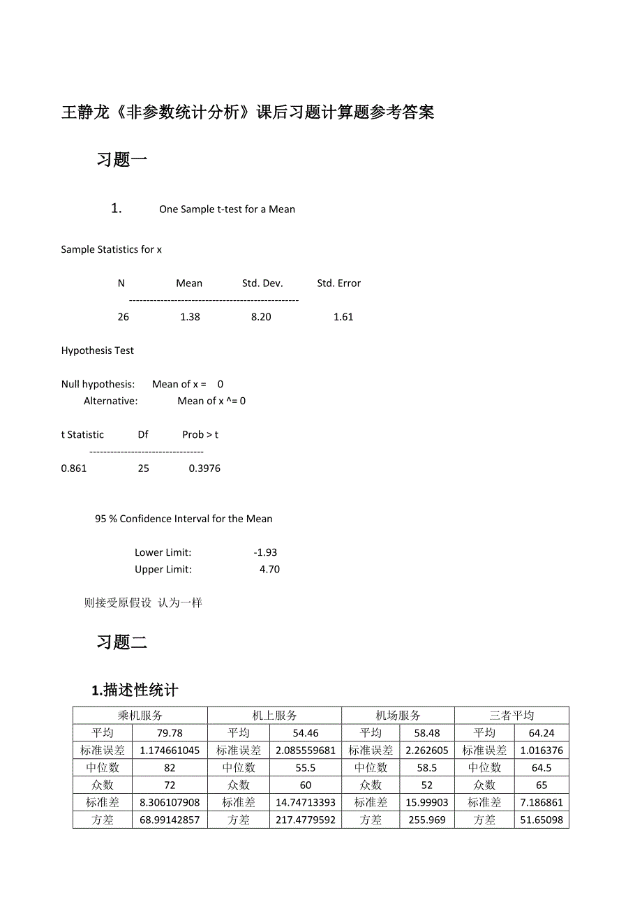 王静龙《非参数统计分析》课后计算题参考答案_第1页