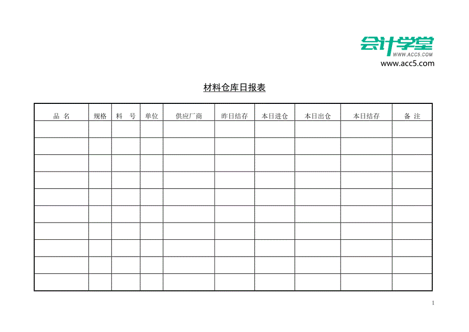 材料仓库日报表-会计课堂_第1页