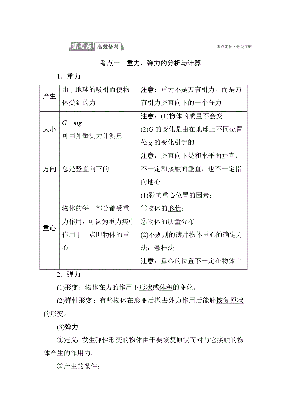 2018届高考物理知识点第一轮复习教案3 第二章 相互作用  第1讲 重力 弹力 摩擦力_第2页