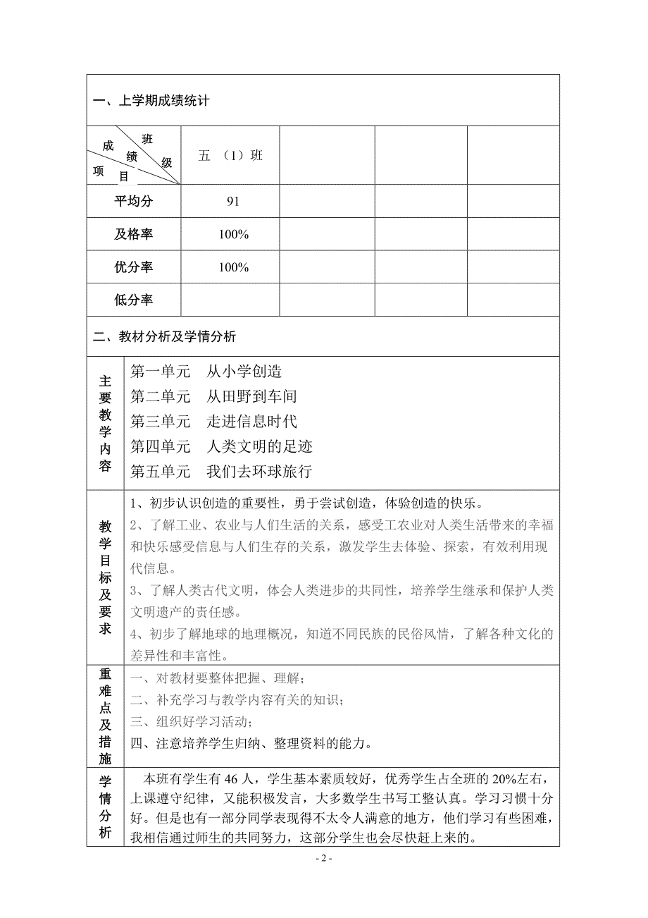 班主任及教学工作计划与总结(品德与社会)_第2页