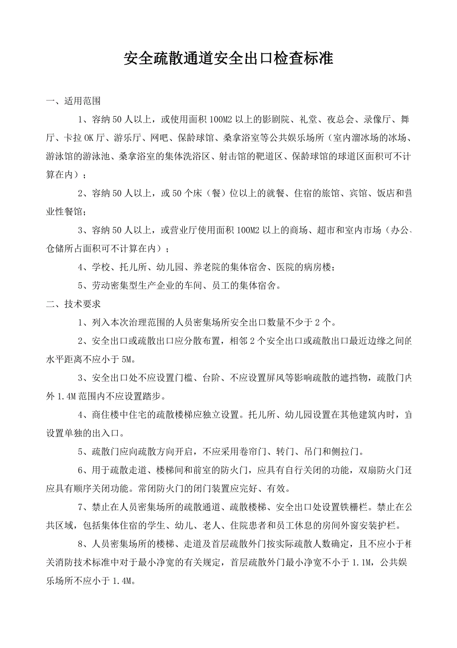 安全疏散通道安全出口检查标准_第1页