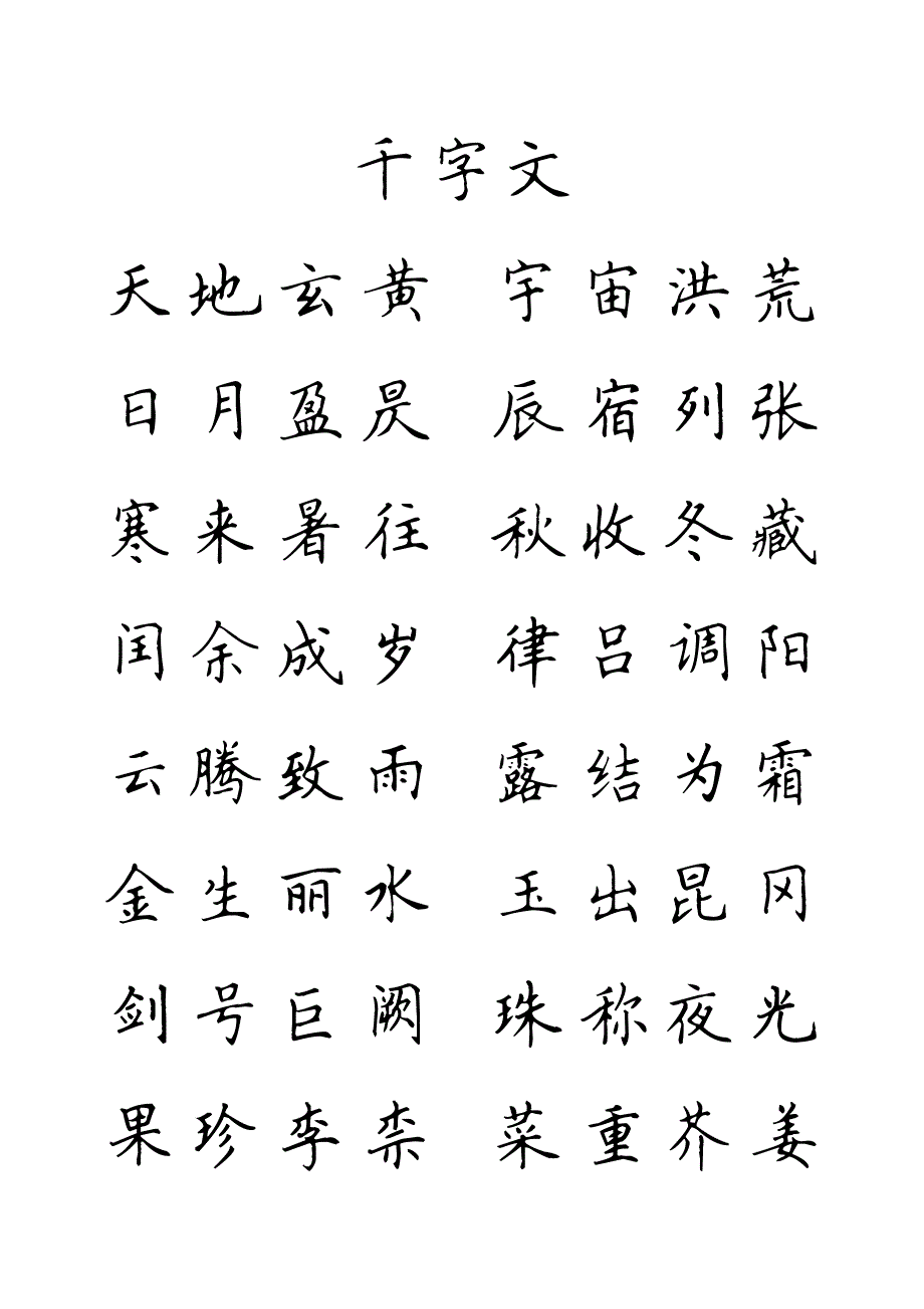 千字文-钢笔楷书_第1页