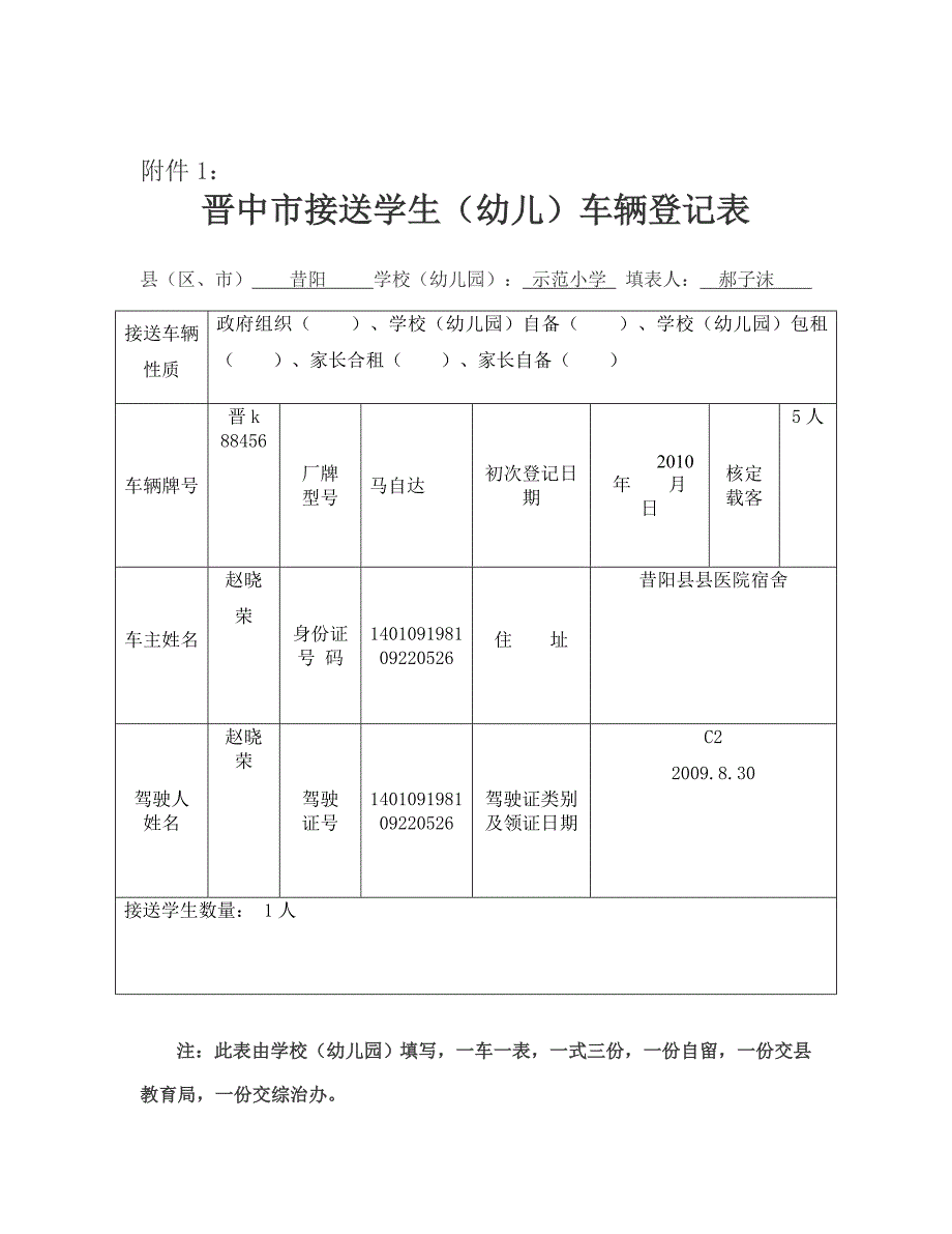 示范小学接送学生(幼儿)车辆登记表_第3页