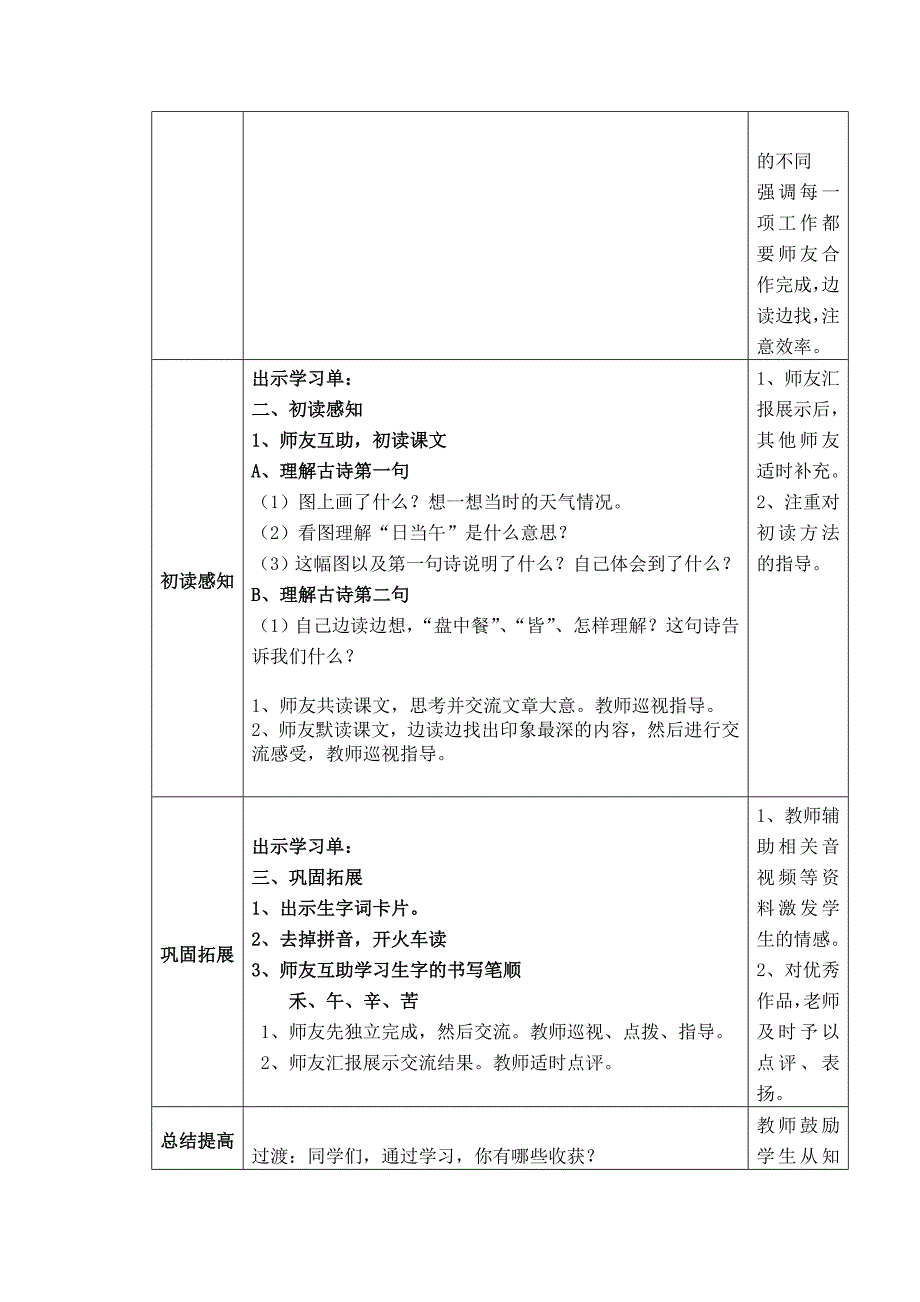 苏教版语文一年级下册《古诗两首（锄禾、悯农）》教学设计1_第2页