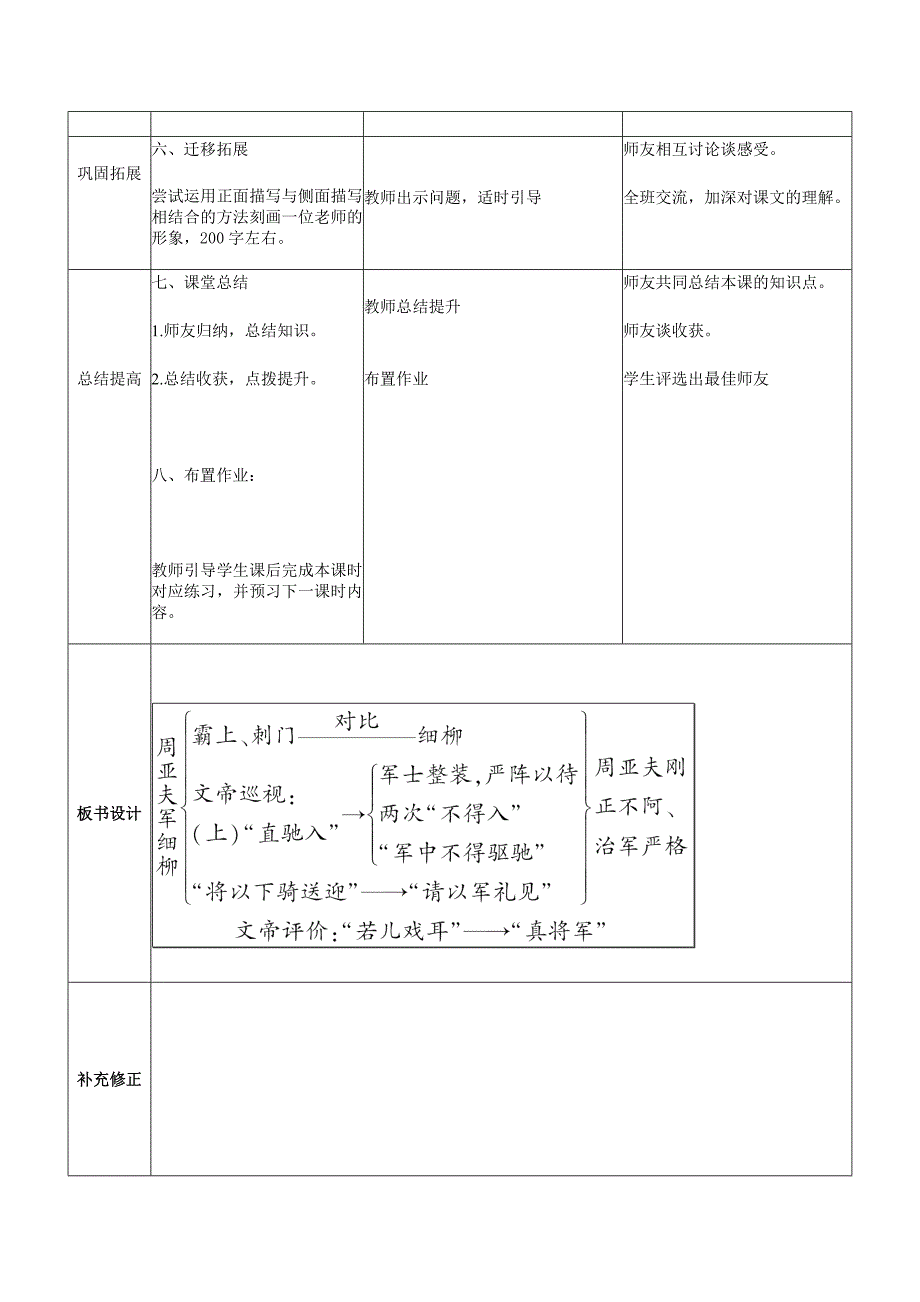 2017年秋人教部编版八上语文：第23课《周亚夫军细柳》表格版教案_第3页