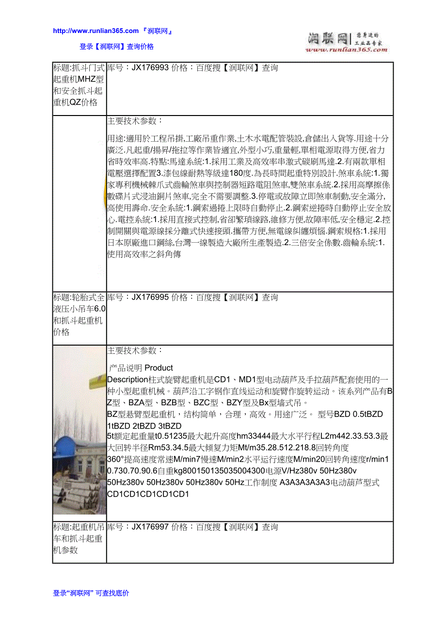 定柱式悬臂BZZ1(7-12)和手动悬臂吊BZ型价格_第4页