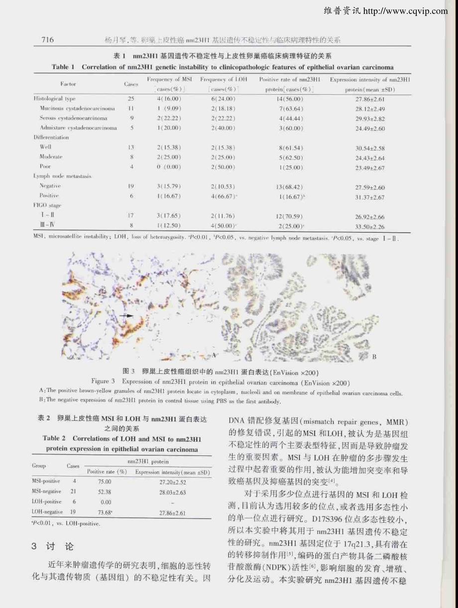 卵巢上皮性癌nm23H1基因遗传不稳定性与临床病理特性的关系_第4页