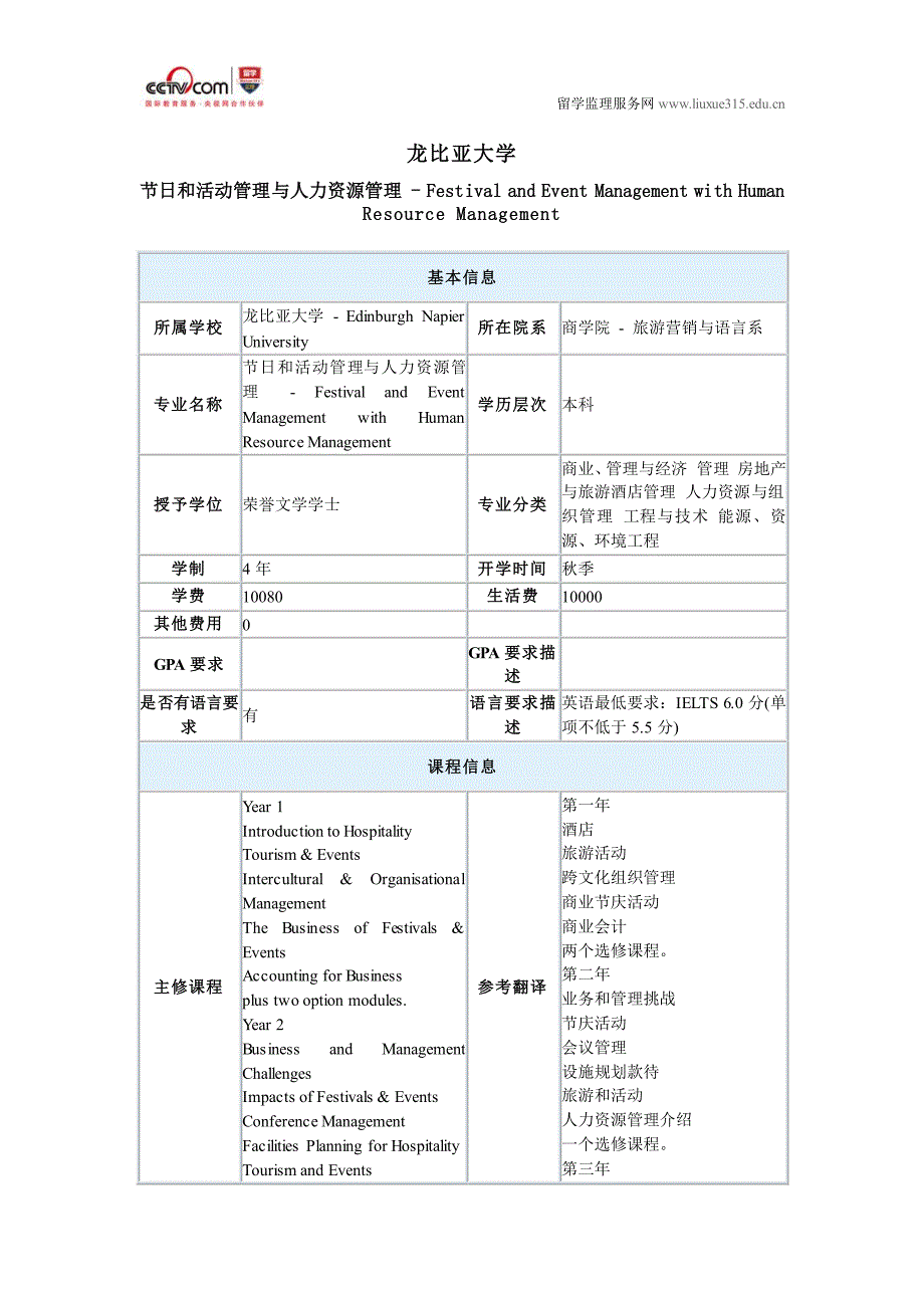 龙比亚大学节日和活动管理与人力资源管理本科录取要求_第1页