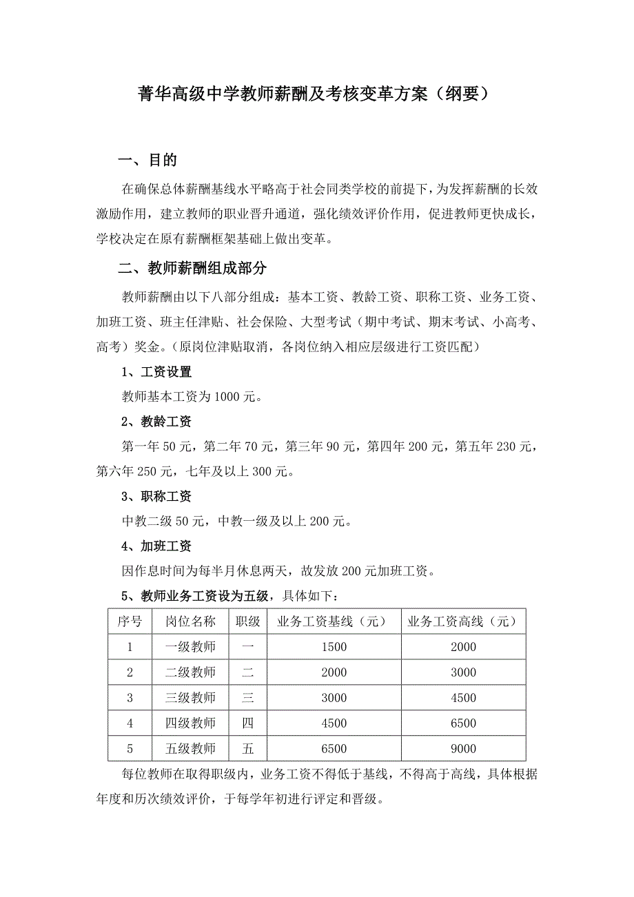 菁华高级中学教师薪酬变革方案(纲要)_第1页