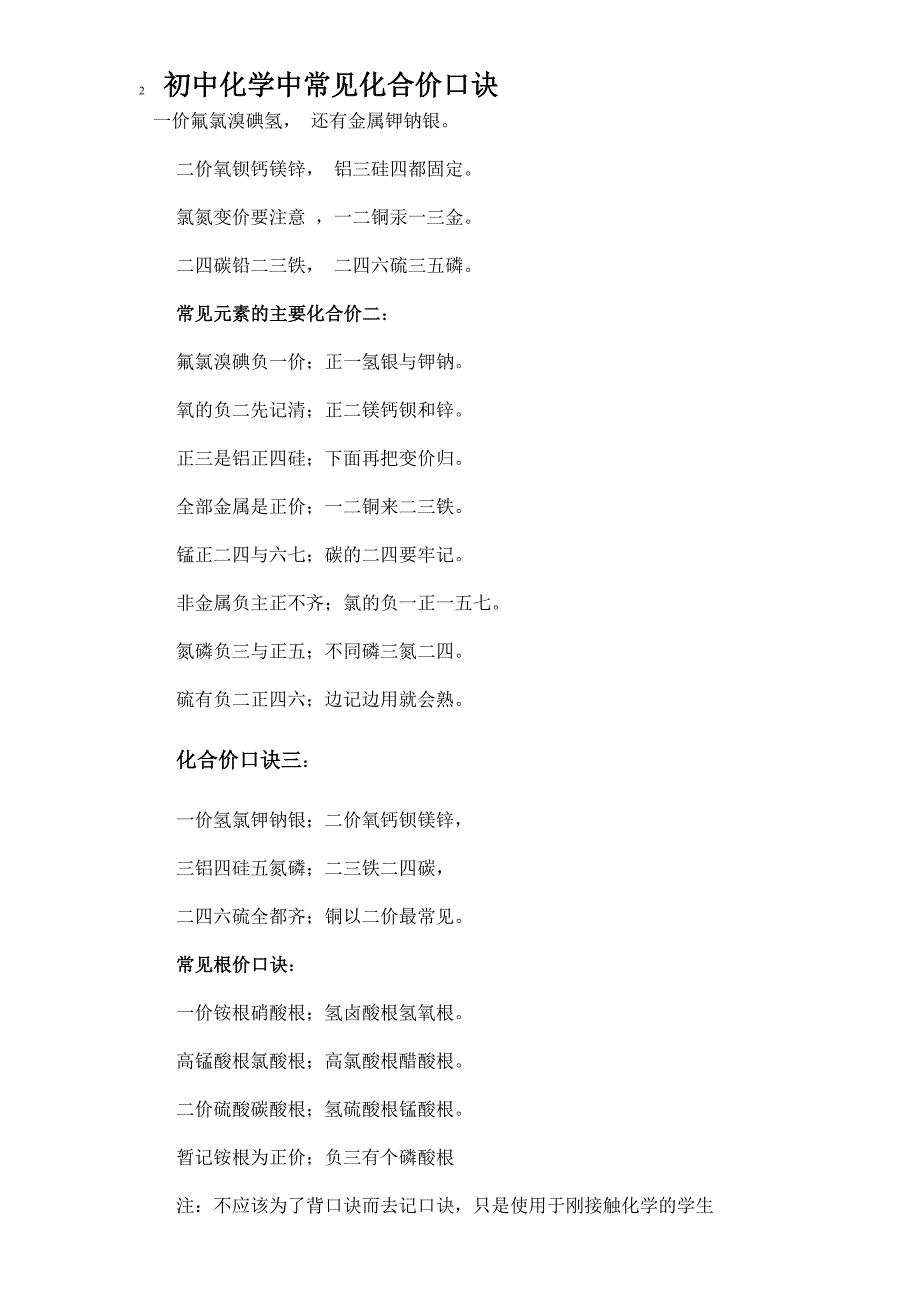 初中化学中常见化合价口诀_第1页