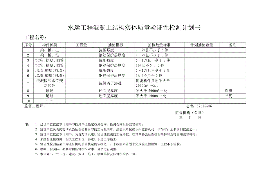 水运工程混凝土结构实体质量验证性检测计划书_第1页
