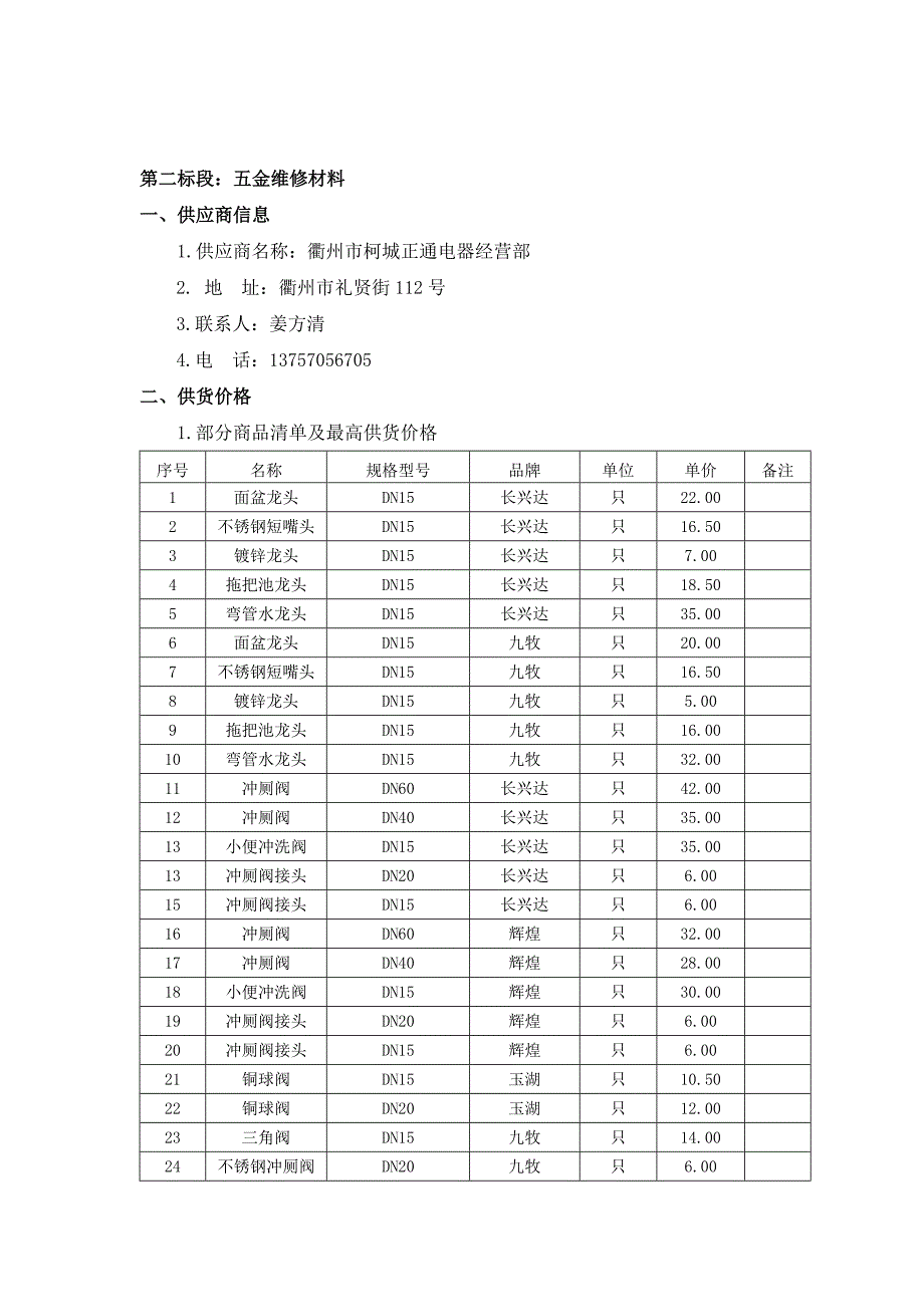 五金电器维修材料定点采购项目供应商信息_第4页