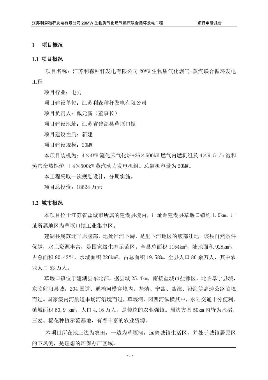 江苏某公司20MW生物燃气-蒸汽联合发电工程项目申请报告(doc 39)_第5页