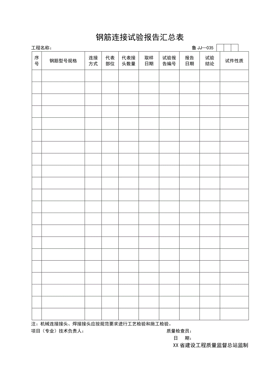 鲁JJ—035 钢筋连接试验报告汇总表_第1页