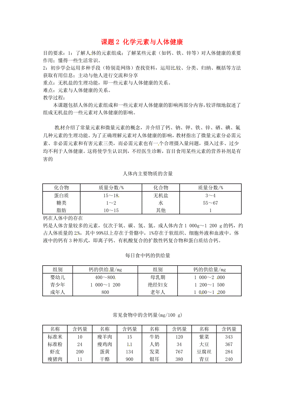 2017春人教版化学九年级下册第十二单元课题2《化学元素与人体健康》word教案_第1页