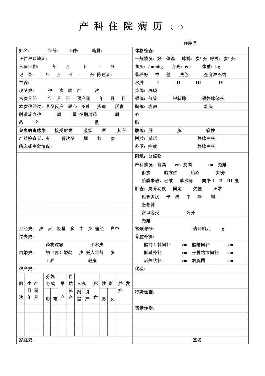 产 科 住 院 病 历模板_第1页