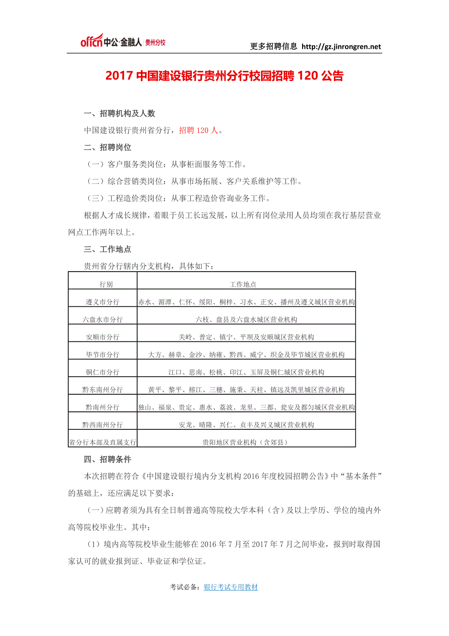 2017中国建设银行贵州分行校园招聘120公告_第1页