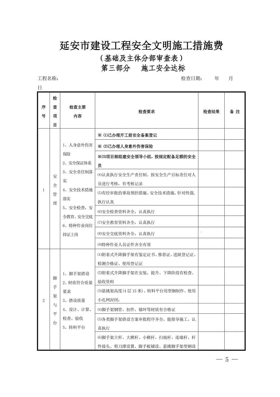 延安市建设工程安全文明施工措施费(基础及主体分部审查_第5页