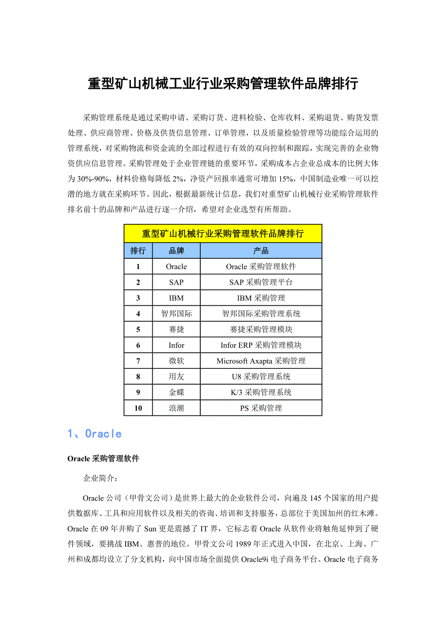 重型矿山机械工业行业采购管理软件品牌排行_第1页