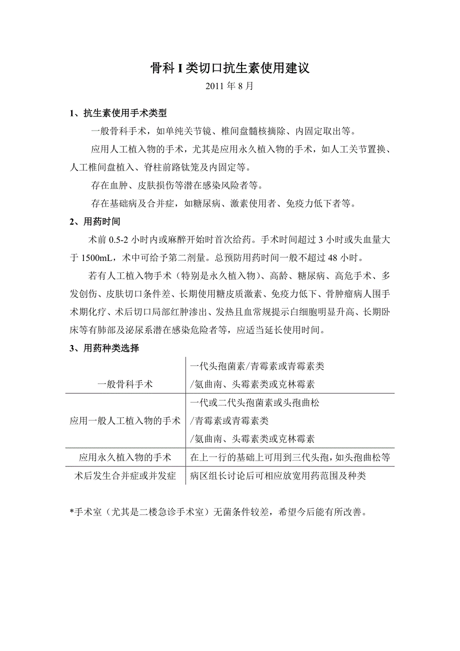 骨科i类切口抗生素使用建议_第1页