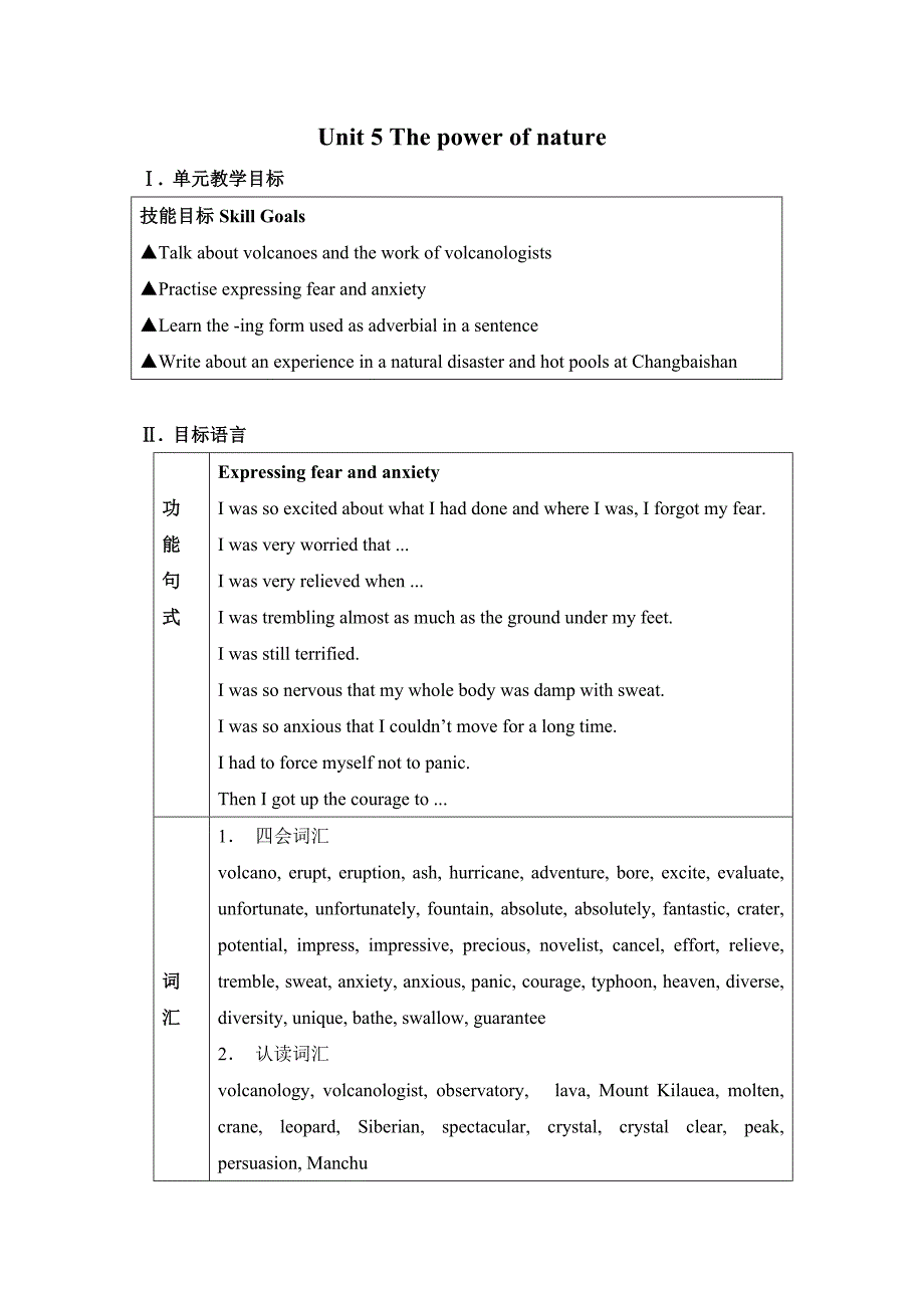 新人教版英语高二上Module 6《Unit 5 The power of nature》word教案_第1页