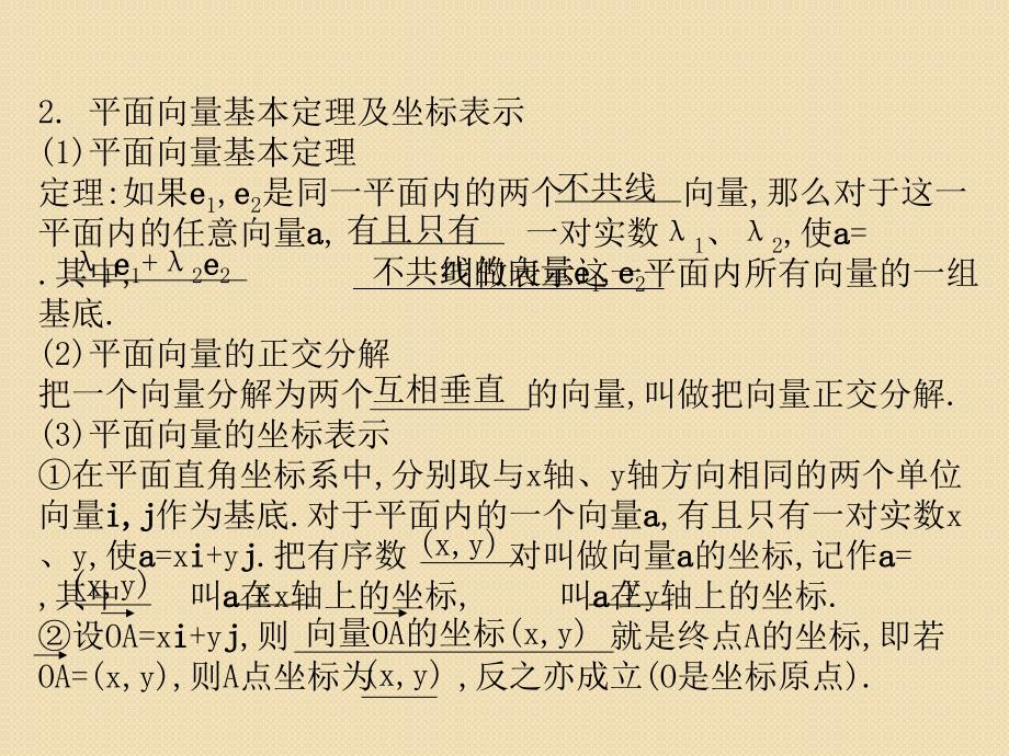 高考总复习数学文科新人教b版课件第4单元 第2节 平面向量的基本定理及坐标表示2012年_第3页