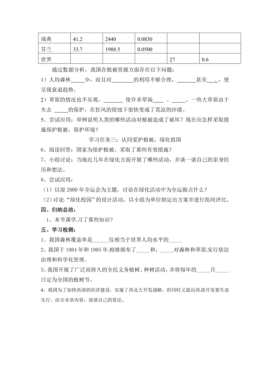 人教版七上《爱护植被,绿化祖国》word学案2_第2页