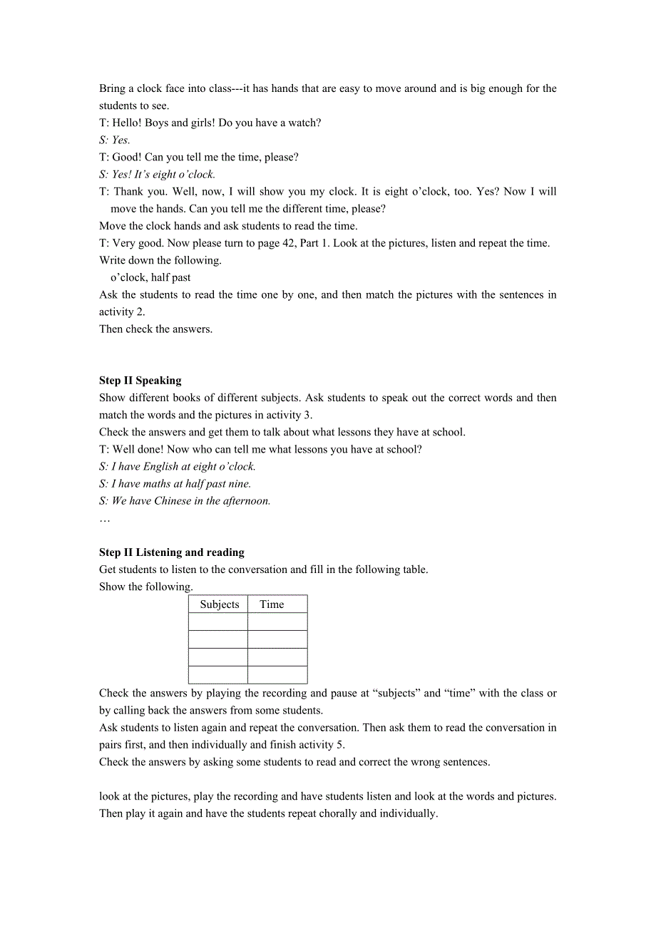 外研版英语七上《Module 7 My school day》word教案_第3页