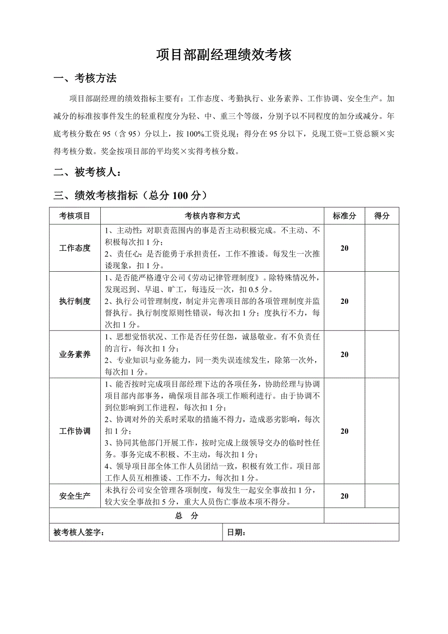 项目类管理人员KPI绩效考核表_第2页