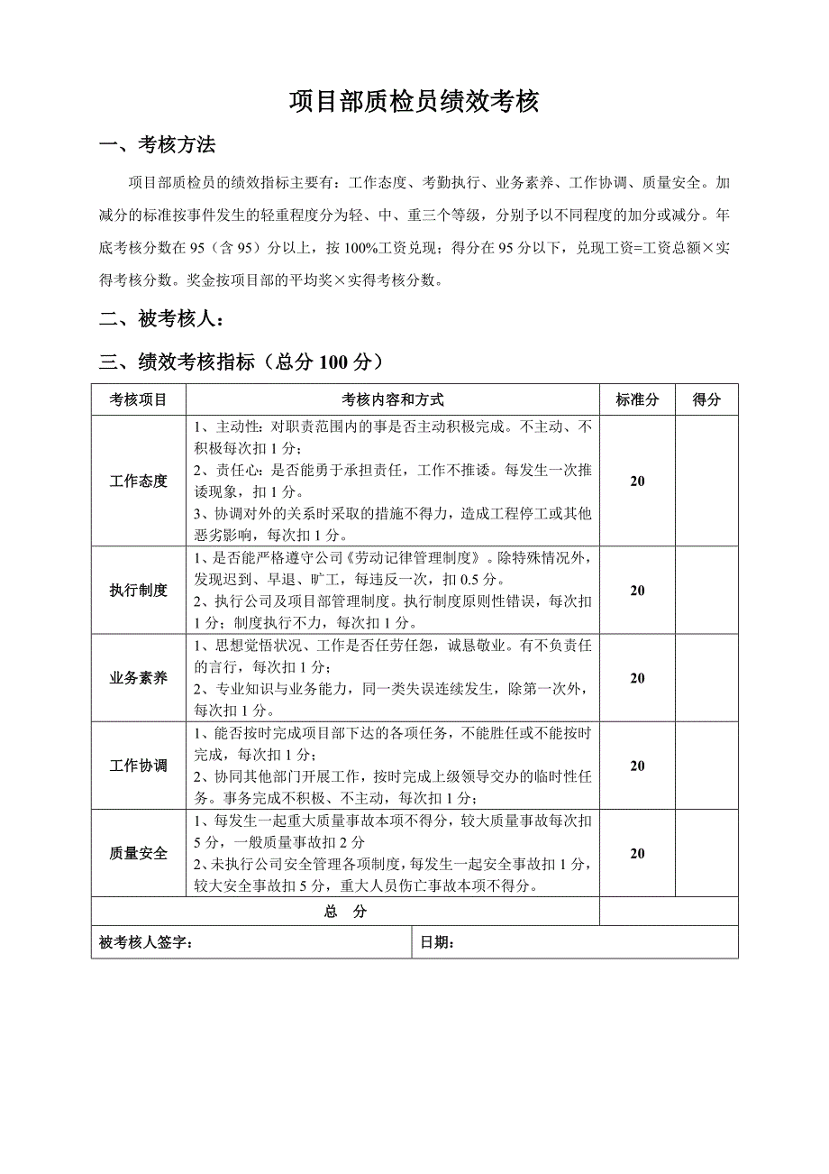 项目类管理人员KPI绩效考核表_第4页