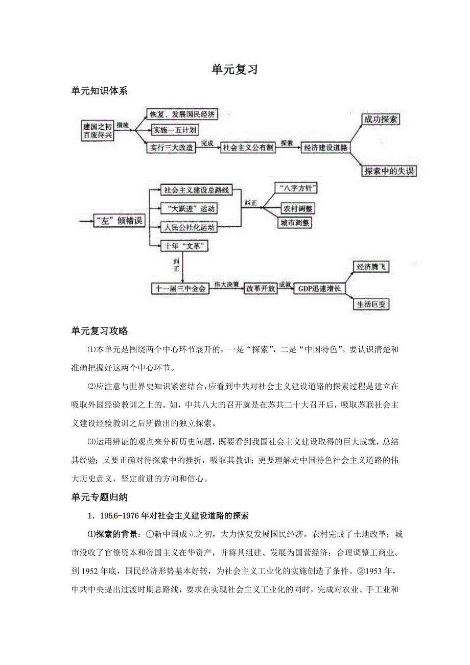 岳麓版历史必修2《第四单元 中国社会主义建设发展道路的探索》word学案_第1页