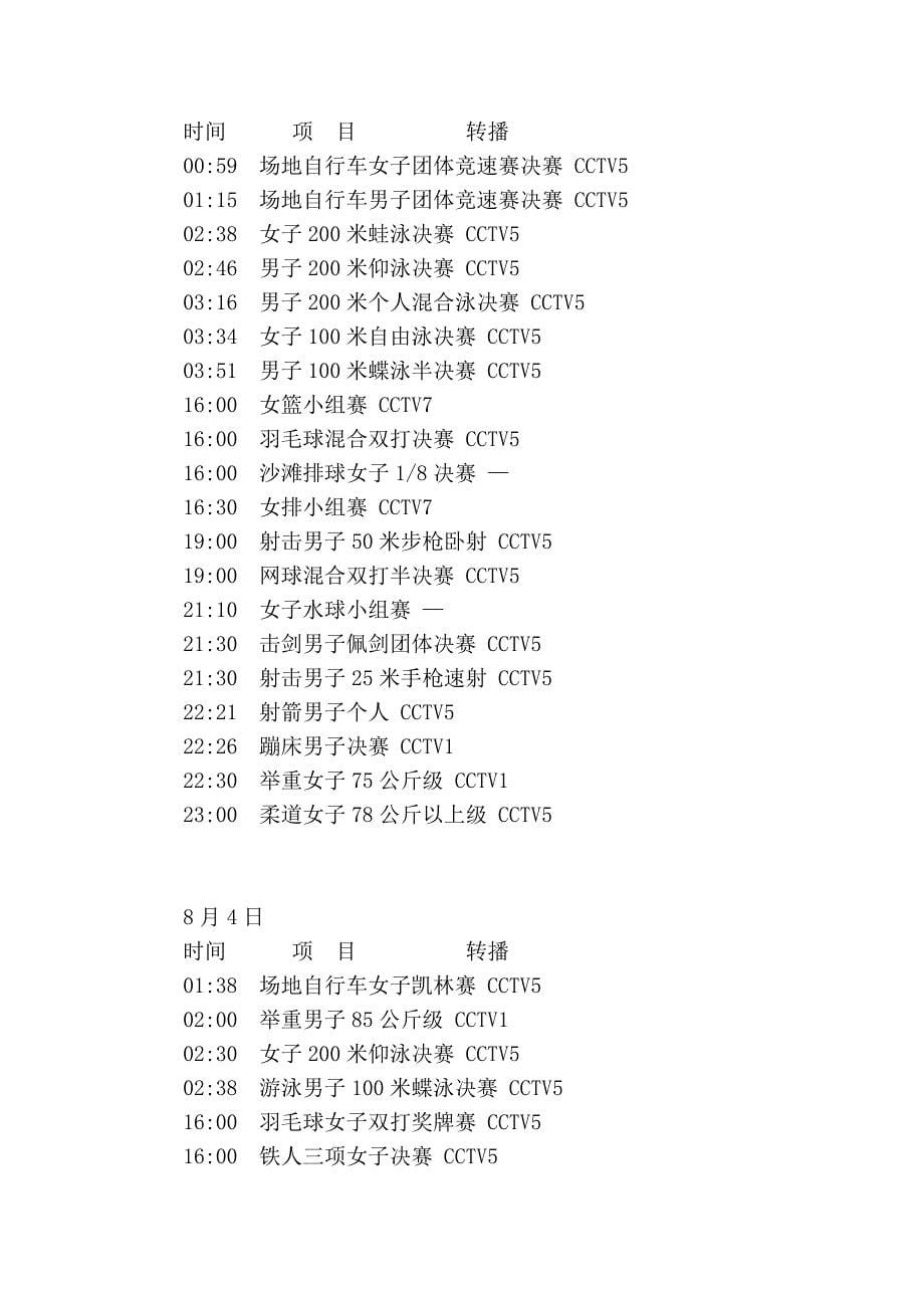 2012年伦敦奥运会cctv转播表_第5页