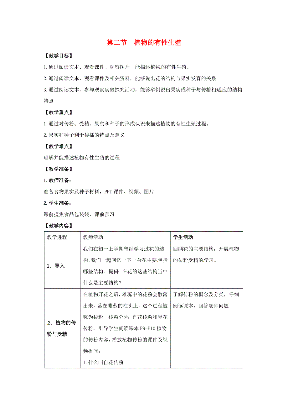 2018春苏教版生物八下21.2《植物的有性生殖》word教案1_第1页