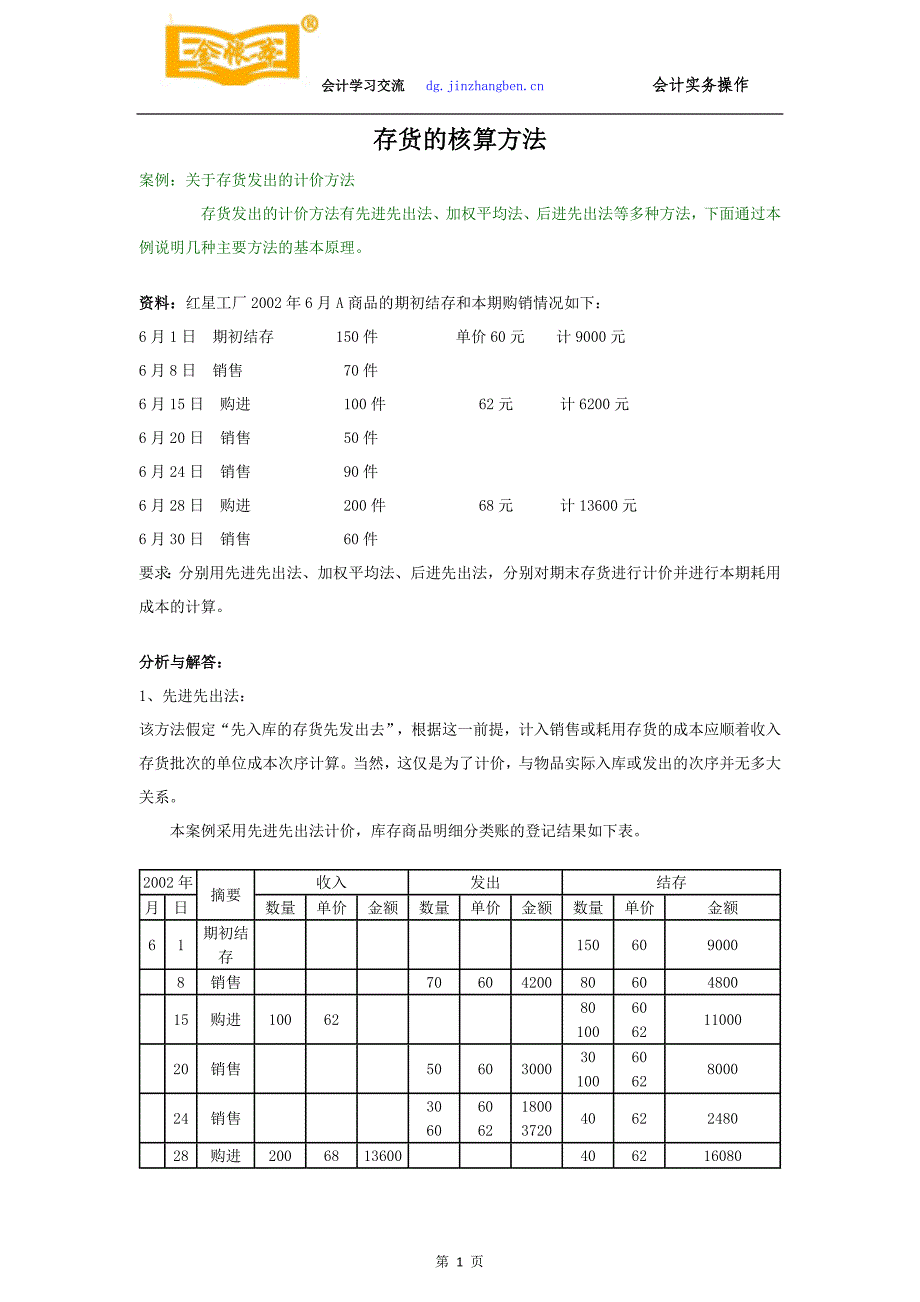 东莞会计培训[金帐本]存货的核算方法_第1页