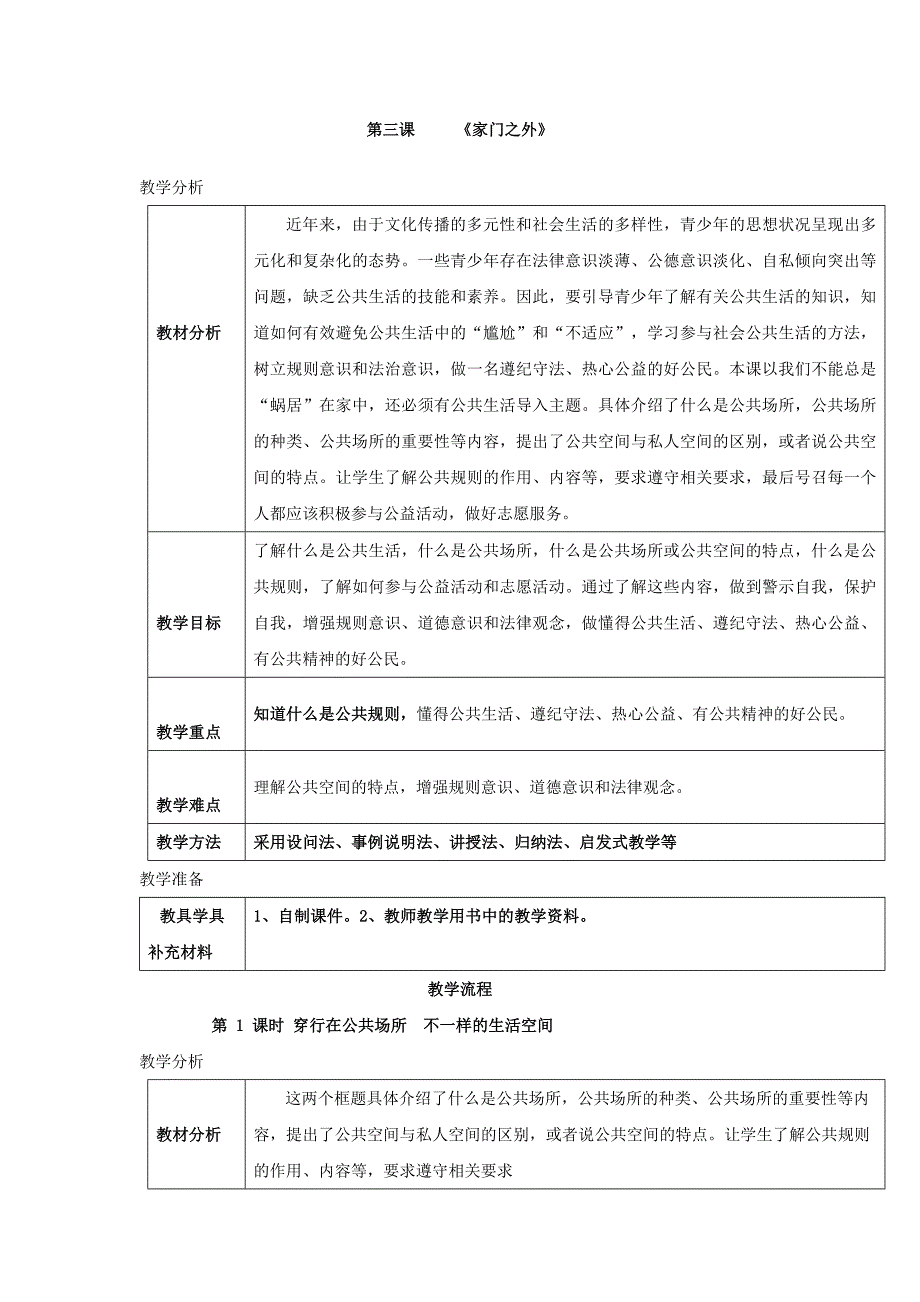 2017秋人民版道德与法治八上3.1《穿行在公共场所 不一样的生活空间 》word表格式教案_第1页