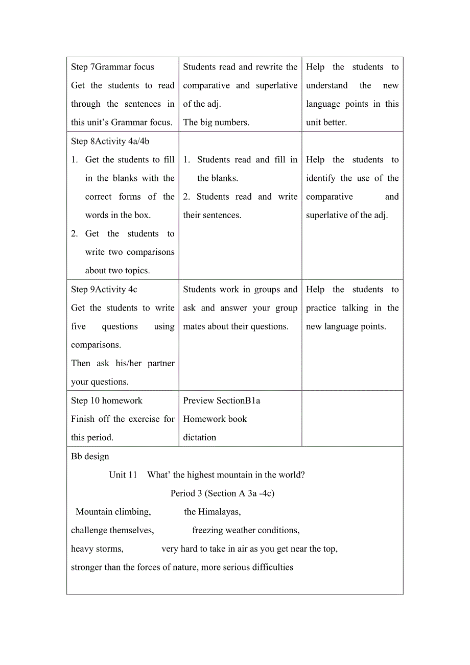 2017秋鲁教版英语九年Unit 11《What’s the highest mountain in the world》（SectionA 3a-4c）word教案_第4页