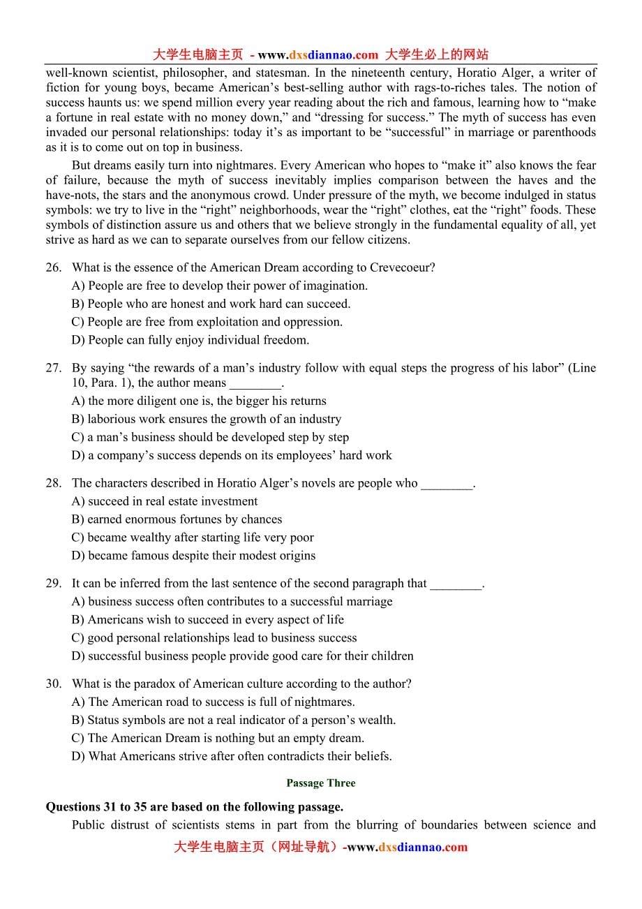 2005年12月大学英语六级考试真题及参考答案_第5页