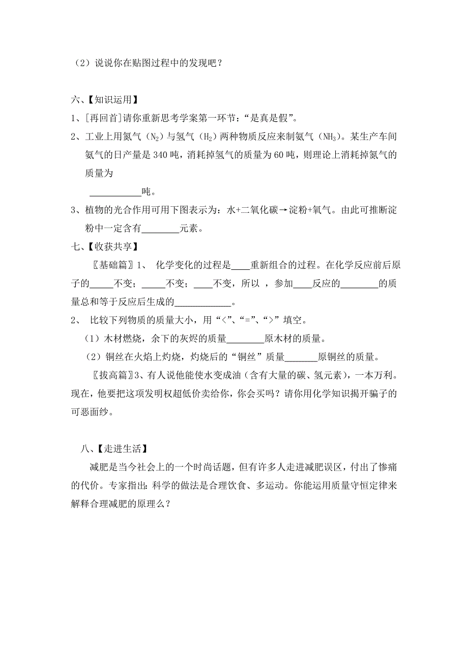 人教版化学九上《质量守恒定律》word学案1_第2页