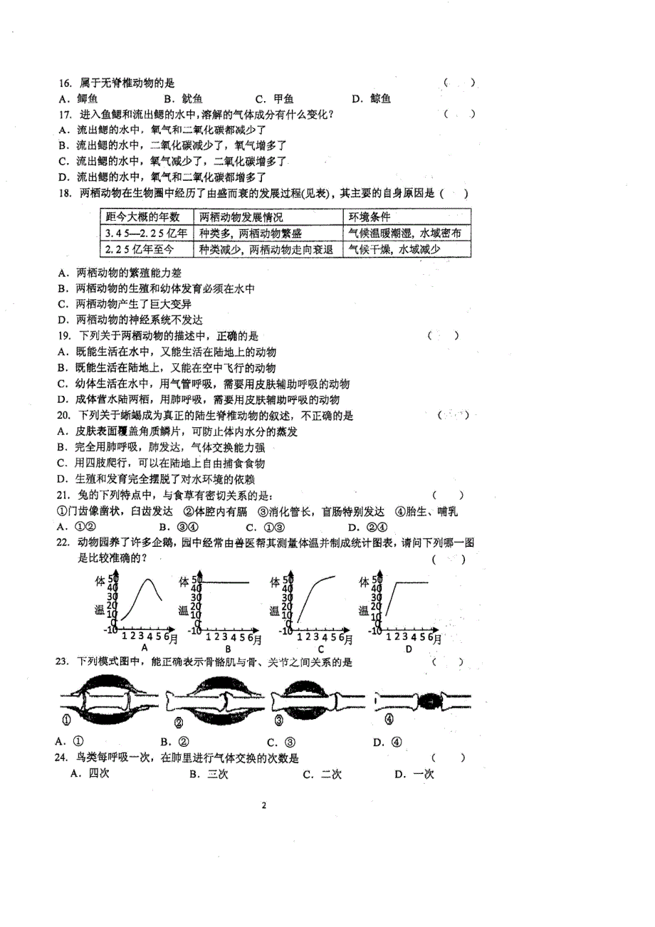 学海淀区八级上册生物复习题(含答案)_第2页